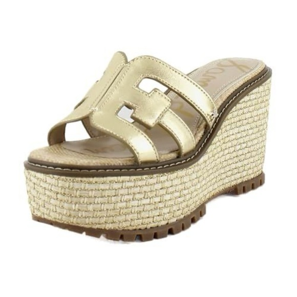 Sam Edelman Shoes - Sam Edelman Laine Gold Platform Wedge Sandal – Leather Logo Straps size 7